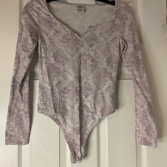 PINK Victoria's Secret Tops - PINK Victoria's Secret Lavender Patterned Bodysuit